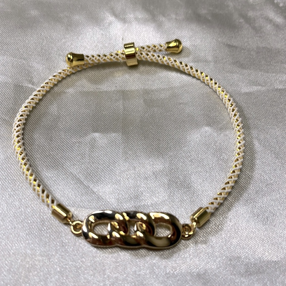 White & Gold Rope Chain Links Cord Bracelet